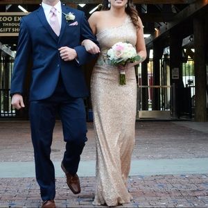 Sorella Vita gold sequin bridesmaid dress